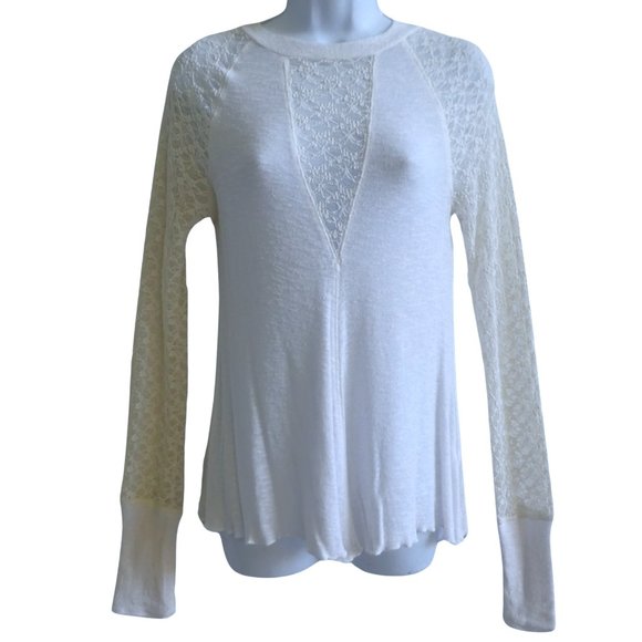 Intimately Free People Ivory No Limits Top Pieced Knit Lace Mock Neck S - Picture 2 of 6